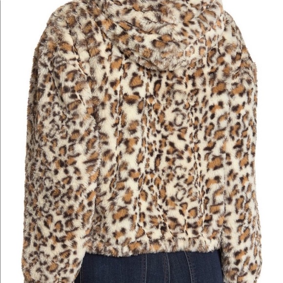 NWT Lucky Brand Leopard Plush Faux Fur Hooded Jacket Size M - Picture 4 of 12